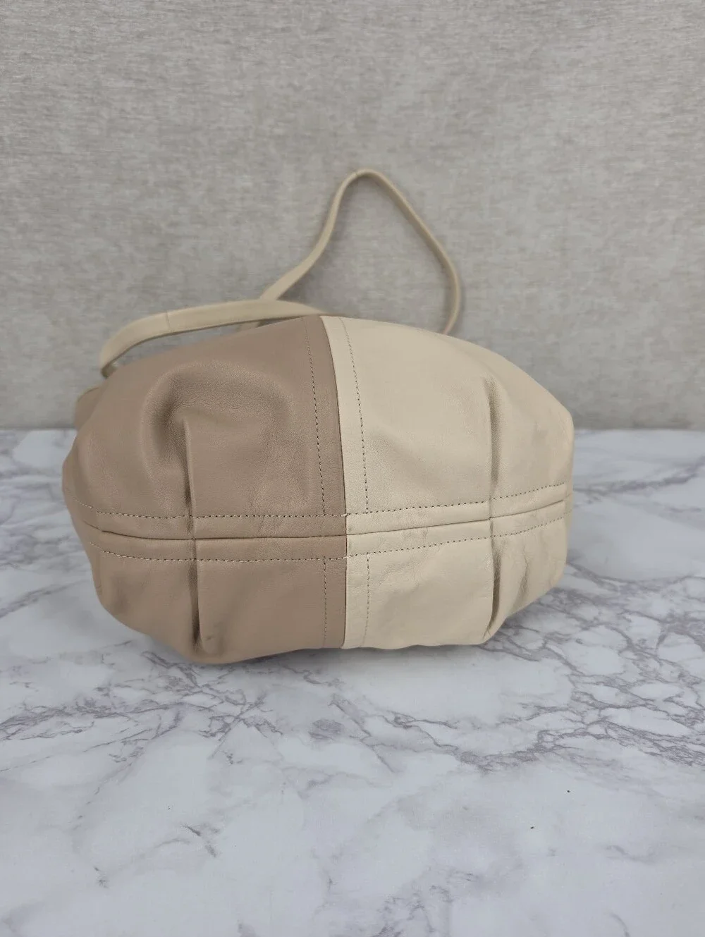 Coach Bea Neutral Two-Tone Ivory & Taupe Leather Top Zip Tote Bag